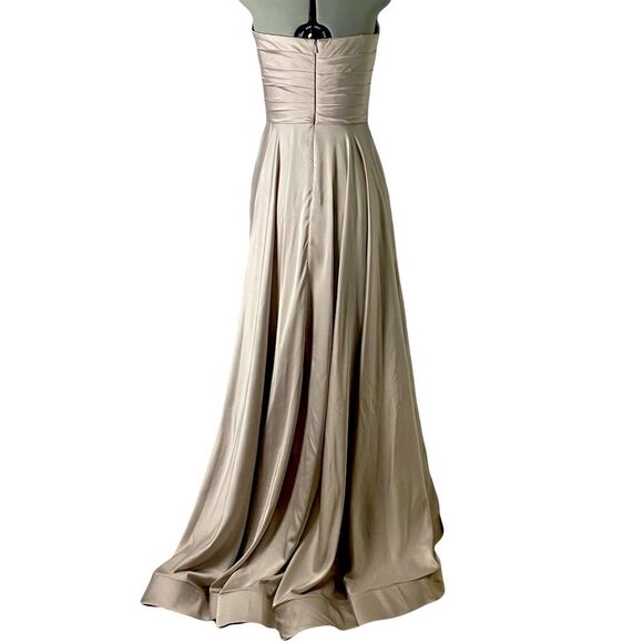 La Femme Strapless Slit Silver Satin Ballgown Long Formal Prom Evening Size 10 - Picture 4 of 13